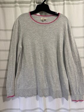 LOFT Light Gray Sweater with Pink Trim
